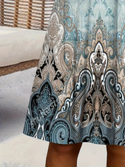  Boho Dress Women's Plus Paisley Print Long Sleeve V Neck Tee Dress