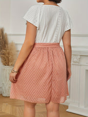  Eyelet Embroidery Pleated Dress with Belt