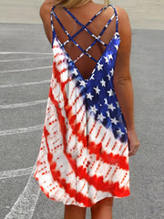  Casual Dress Women's Plus Flag Print Round Neck Loose Fit Cami Dress