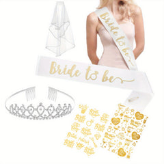 6pcs French Bridal Veil Wedding Headpiece Set with Belt and Crown