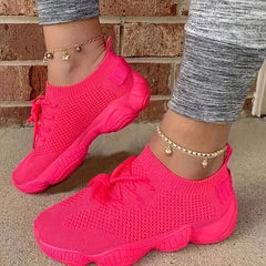 Women's Lace-Up Casual Sneakers - Round Toe Sport Shoes