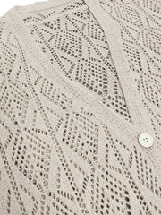  Solid Pointelle Knitted Cardigan