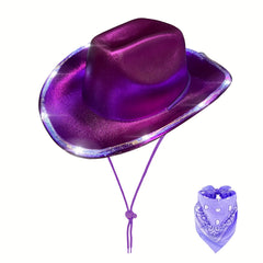 Y2K Laser Hat Bandana Set Iridescent Glitter Space Jazz Cowboy Hip Hop Bandana