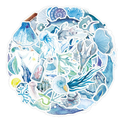 50pcs Watercolor Marine Series Doodle Stickers Waterproof DIY Creative Toys