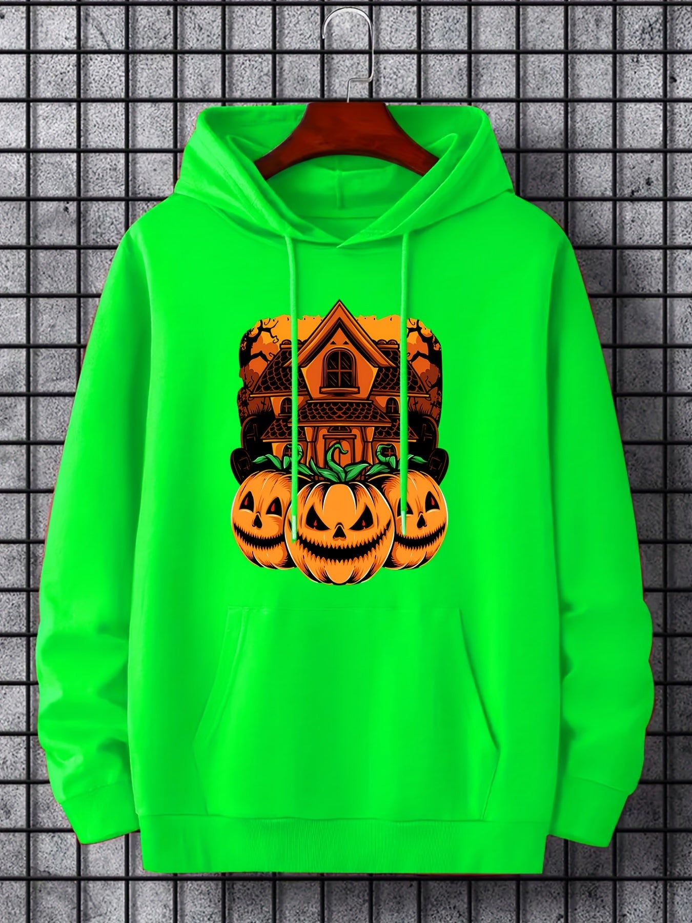 Men's Pumpkin Graphic Hoodie Stretch Drawstring Hooded Sweatshirt