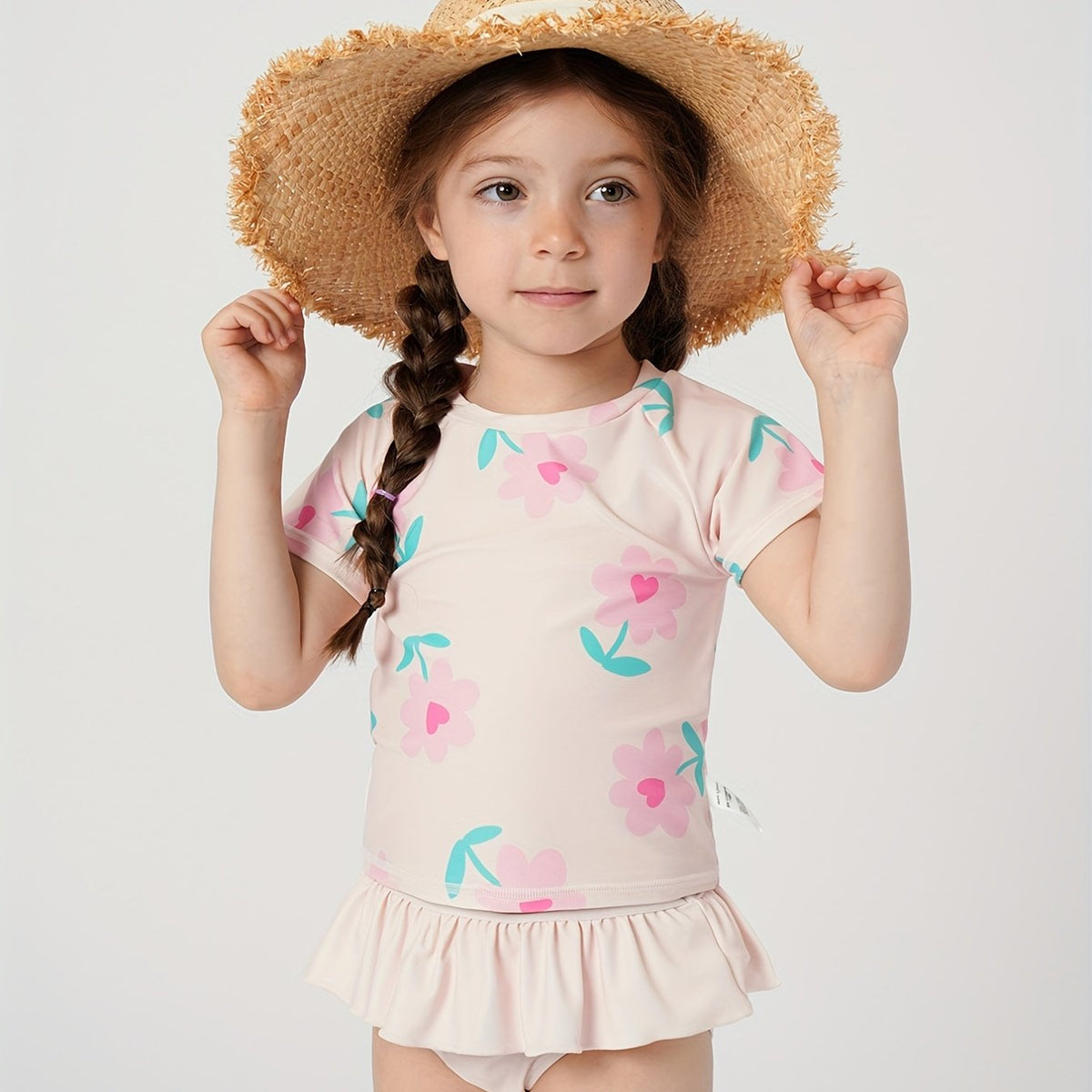 Toddler Girls Cartoon Floral 2pc Swimsuit Set