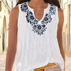  Floral Print Notched Neck Sheer Tank Top