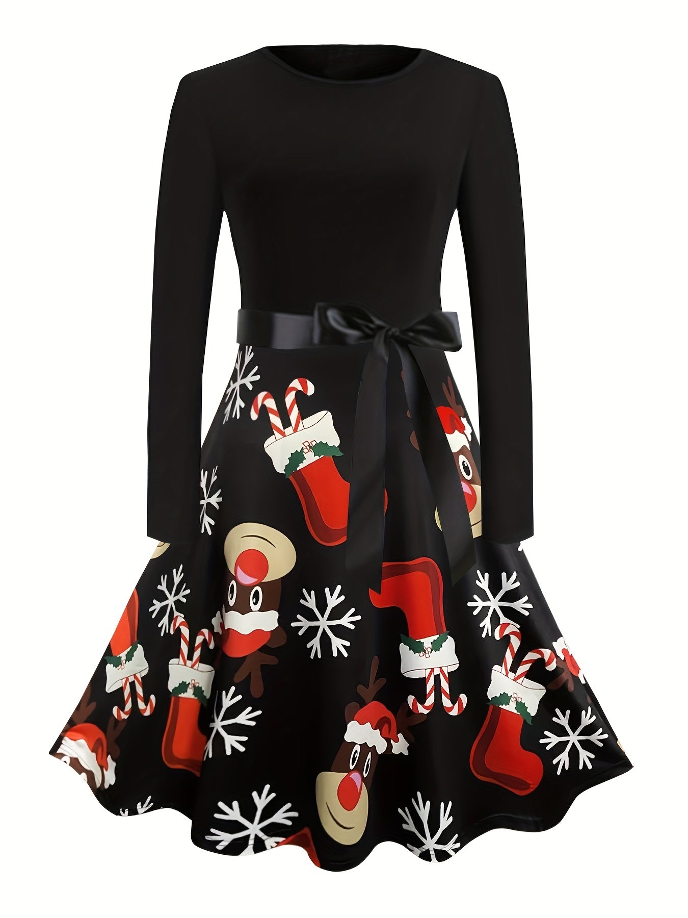  Christmas Casual Dress Women's Plus Colorblock Graphic Print