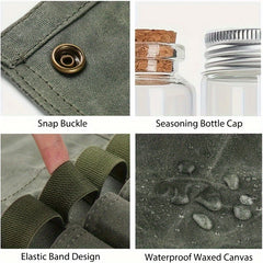 Portable Seasoning Storage Bag with 9 Spice Jars for Camping BBQs