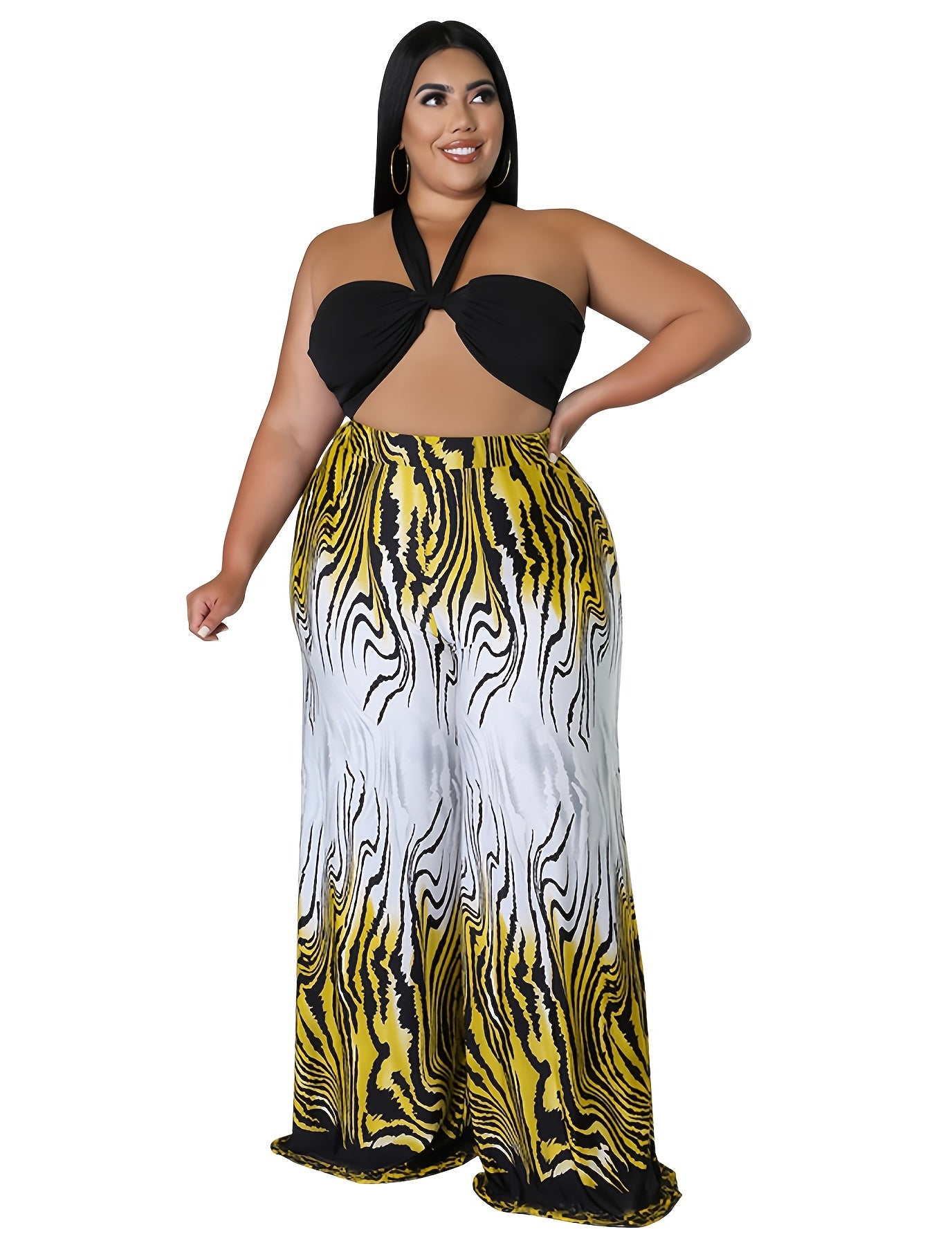  Knot Front Graphic Strapless Top & Pants Set
