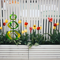 1pc Rotating Windmill Yellow Green Metal Garden Yard Windmill