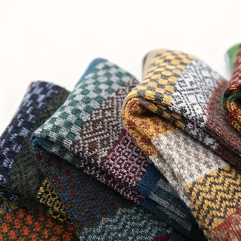 5 Pairs Mixed Outdoor Retro Wool Socks for Autumn and Winter