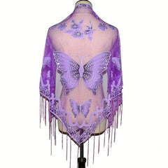 Tassel Butterfly Print Shawl Triangular Scarf for Women