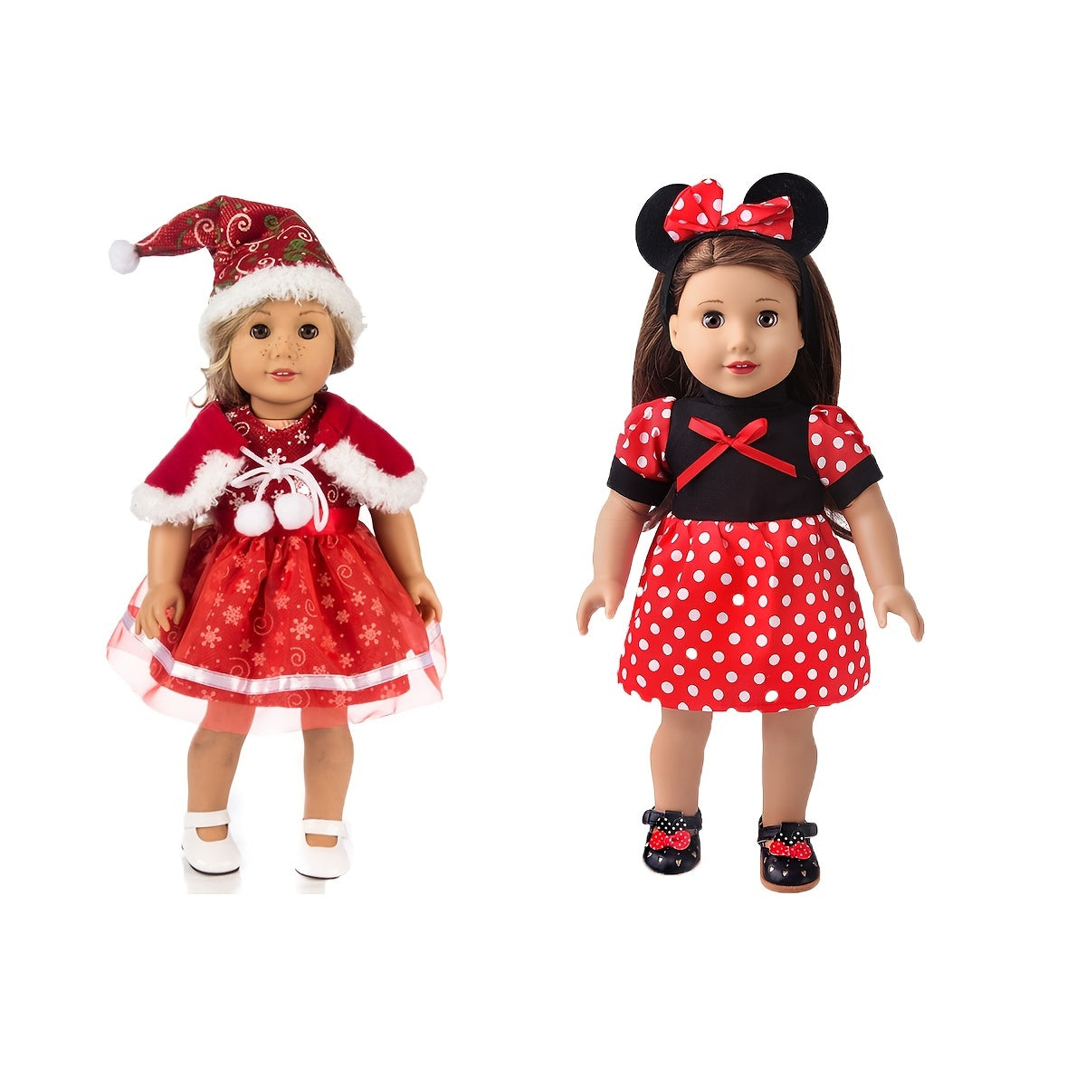 2-Piece Christmas Dress & Hair Band Set for 18-Inch Dolls