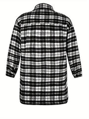  Plaid Print Long Sleeve Button Up Tunic Shirt