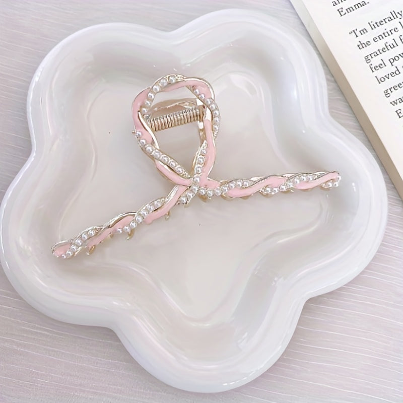 3pcs Faux Pearl Twisted Hair Claw Ponytail Holder Women Girls