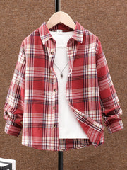 Toddler Boys Plaid Shirts Long Sleeve Button Down Tops Spring Fall Outwear