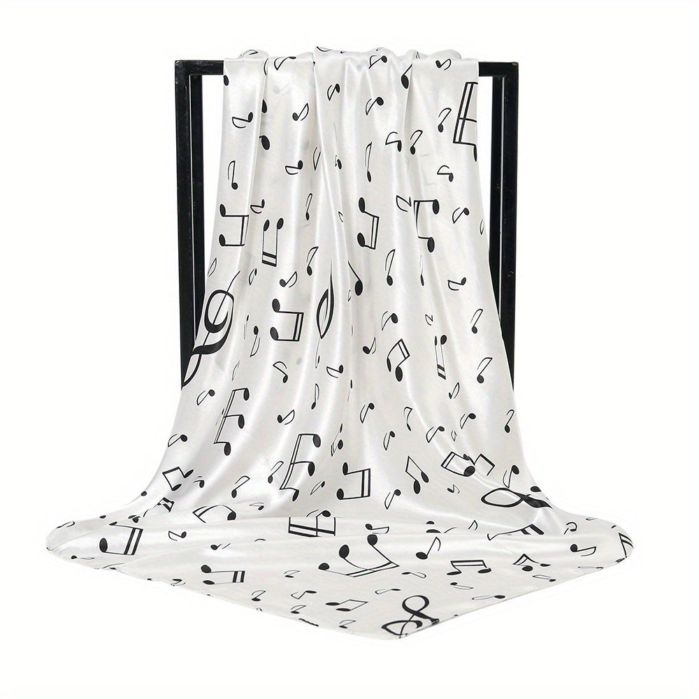 Musical Note Print Silk Square Scarf Satin Shawl for Women