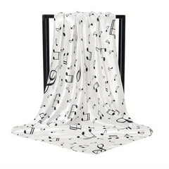 Musical Note Print Silk Square Scarf Satin Shawl for Women