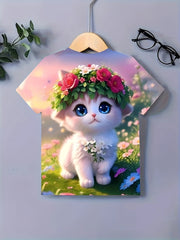 Funny Flower Cat Graphic Short Sleeve T shirt For Girls