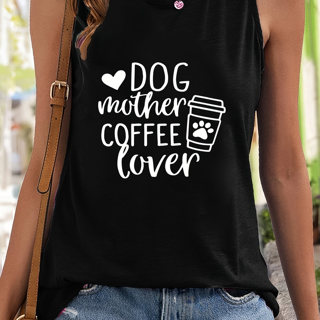 Coffee & Letter Print Casual Tank Top Women's Sports Top