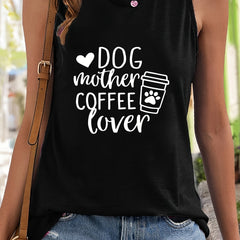 Coffee & Letter Print Casual Tank Top Women's Sports Top