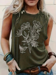 Floral Print Tank Top Sleeveless Crew Neck Casual Top