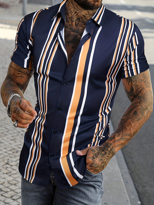 Men's Striped Lapel Shirt