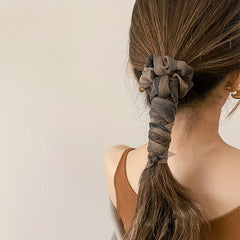 Smudged Ribbon Hair Tied Bun Ponytail Braided Rope Bow Scrunchie Accessories