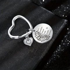 Heart Keychain Engraved Sunflower Inspirational Letter Keyring