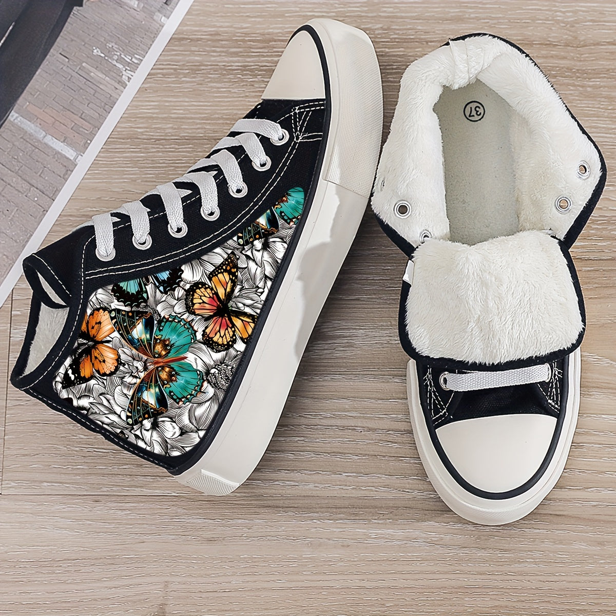 Girls High Top Butterfly Pattern Skate Shoes Non Slip Sneakers