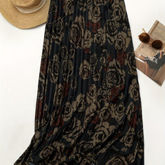  Rose Print Pleated Skirt