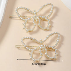 2pcs Faux Pearl Butterfly Hair Clips Hair Pins Hair Barrettes For Women