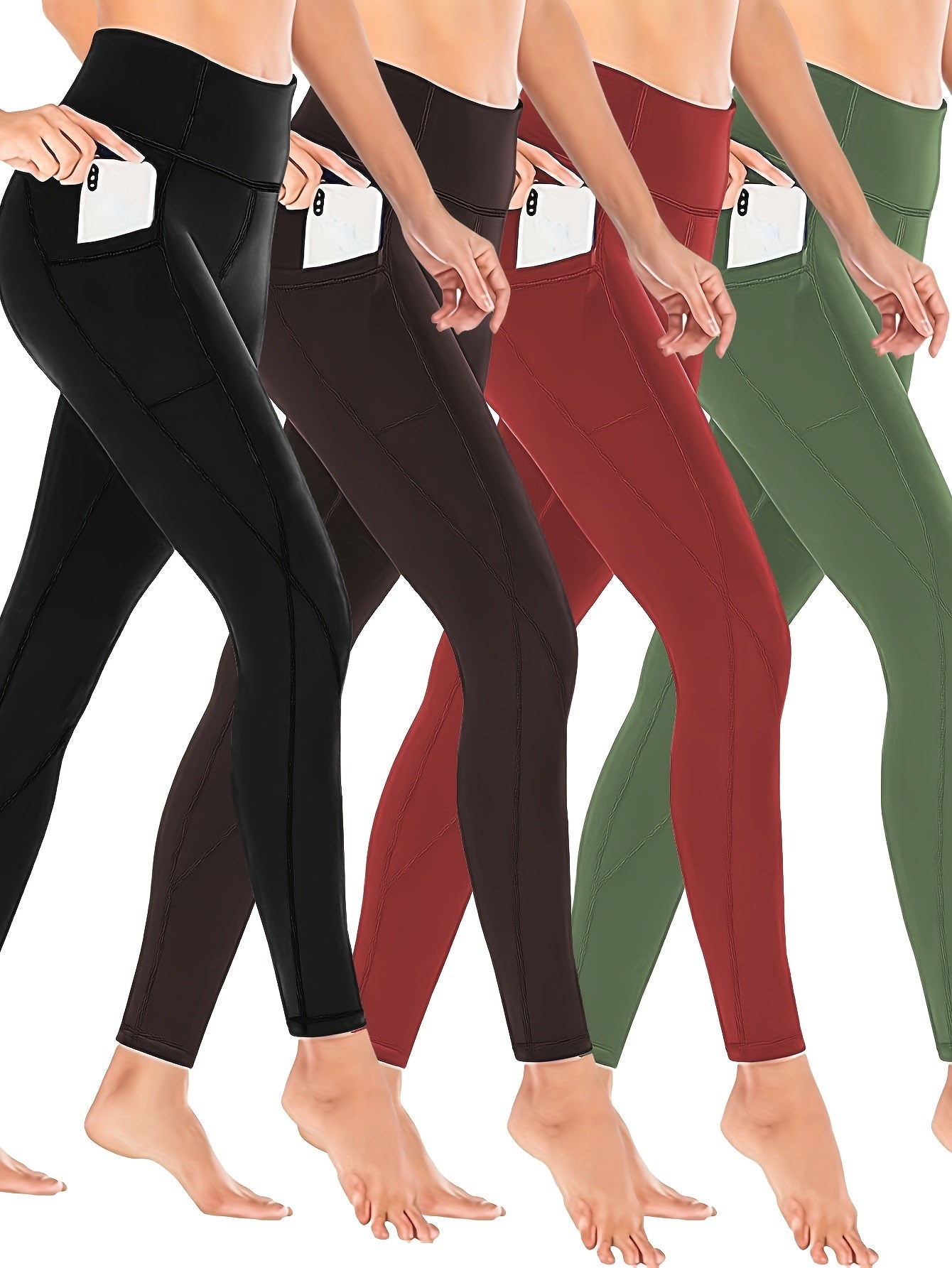 4 Pack Plus Size Women's Sports Leggings High Stretch Fitness Leggings Set