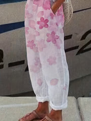 Women's Plus Ombre Floral Print Elastic Waist Pants With Pockets