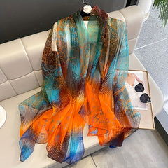 Landscape Printed Shawl Lightweight Breathable Shawl Wrap Sunscreen Gauze Scarf