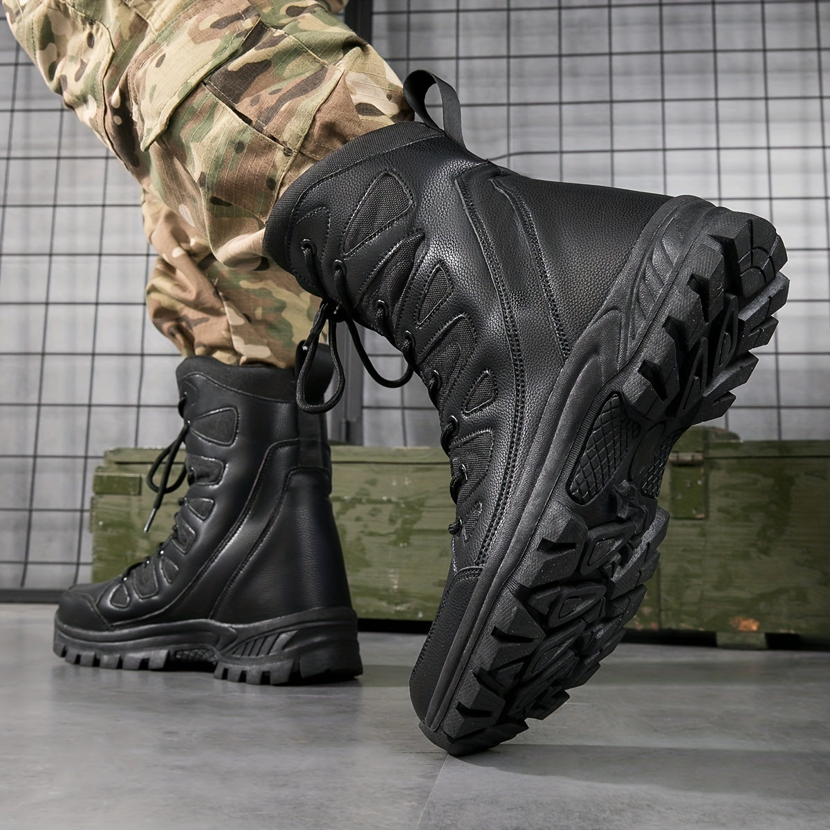 Men's Combat Boots Casual Lace up Walking Hiking Outdoor Shoes