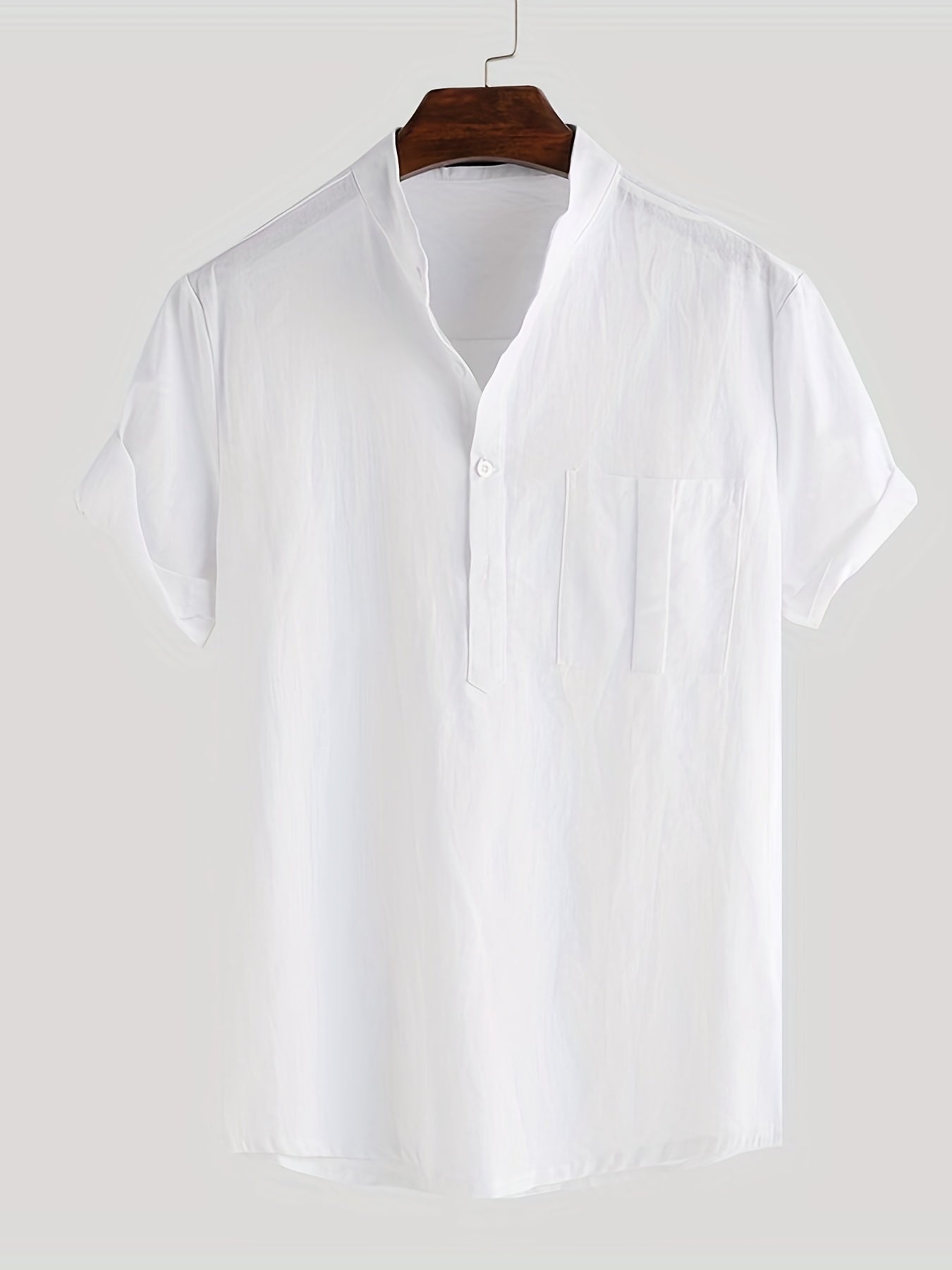 Men's Cotton Comfy Shirt Short Sleeve Crew Neck Pockets Shirt