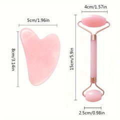 Pink Facial Eye Massage Roller Set with Massage Plate