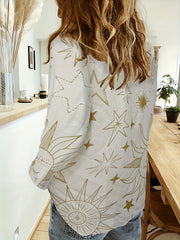  Sun & Moon Print Long Sleeve Button Up Shirt Top