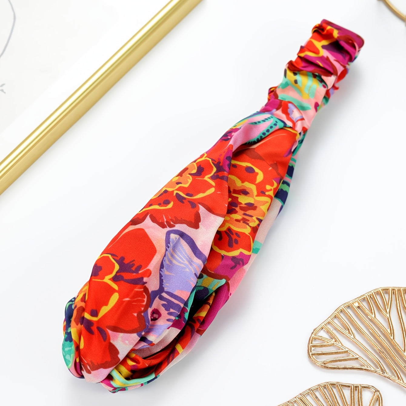 Satin Chiffon Elastic Print Headband Vintage Hair Accessories