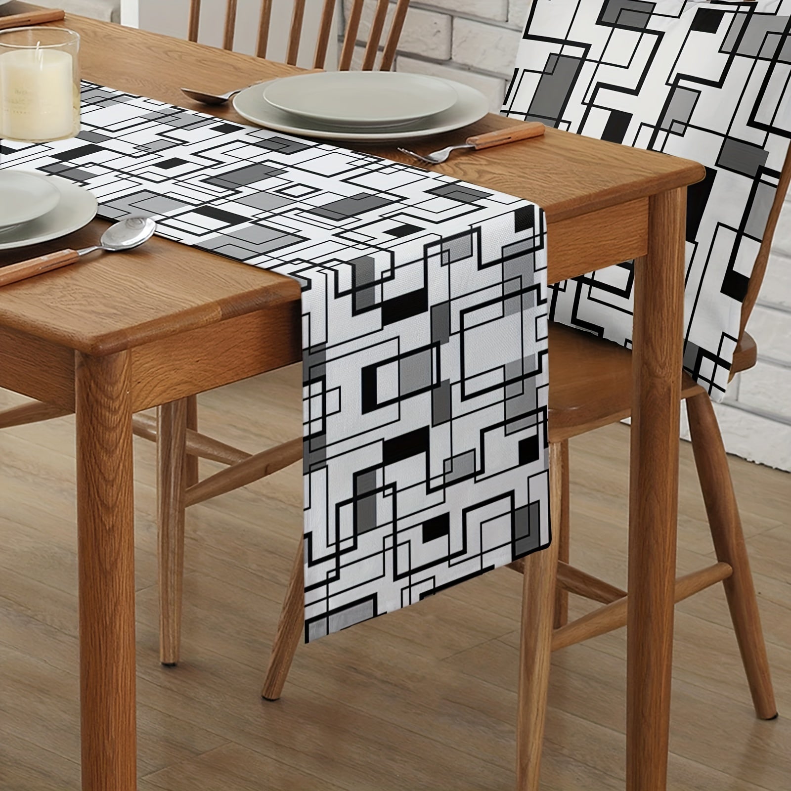 Abstract Modern Art Gray Linen Table Runner 13x72 Inch