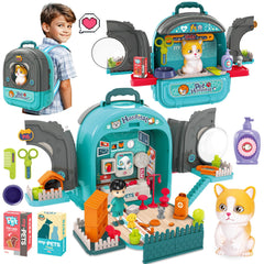 Pet Backpack Playset Boys Girls Bunny Kitten Role Playing Accessories