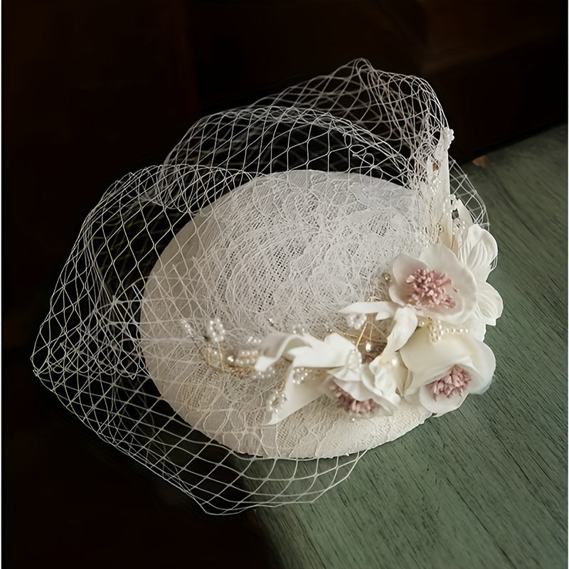 French Style Fascinator Hat Mesh Flower Beret Women