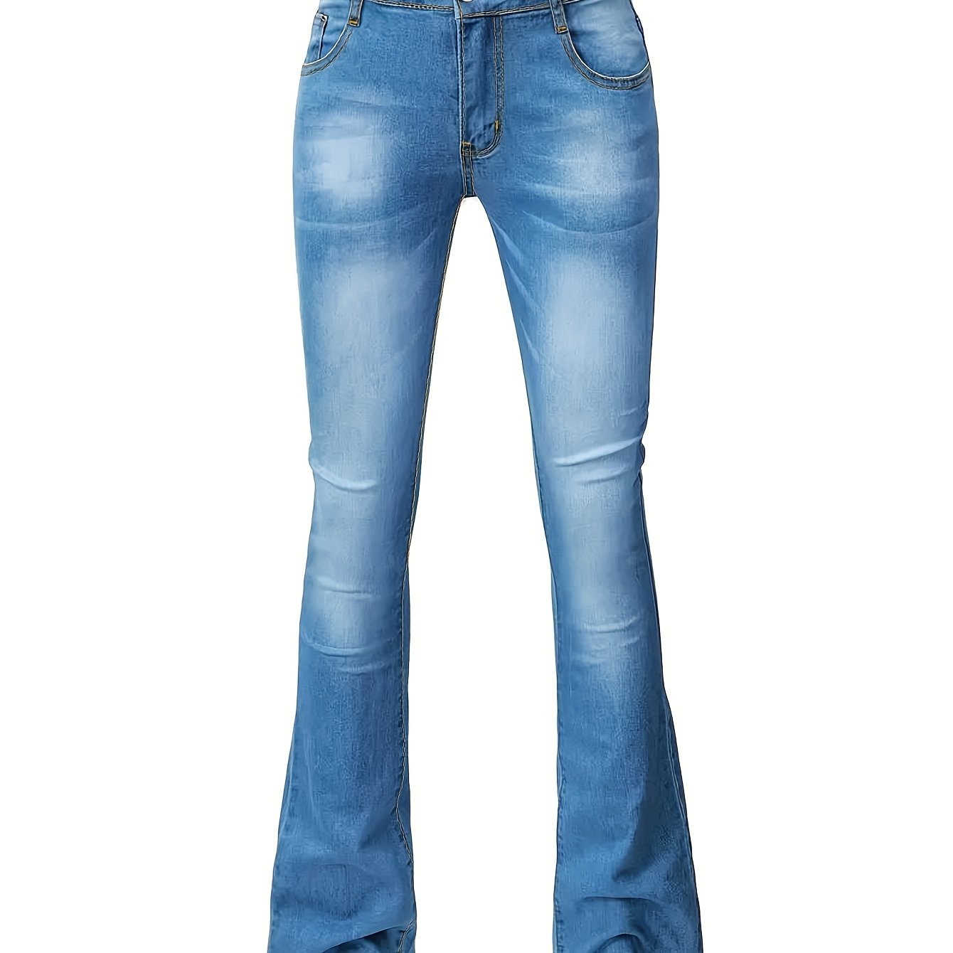  Button Fly High Rise Flared Leg Jeans