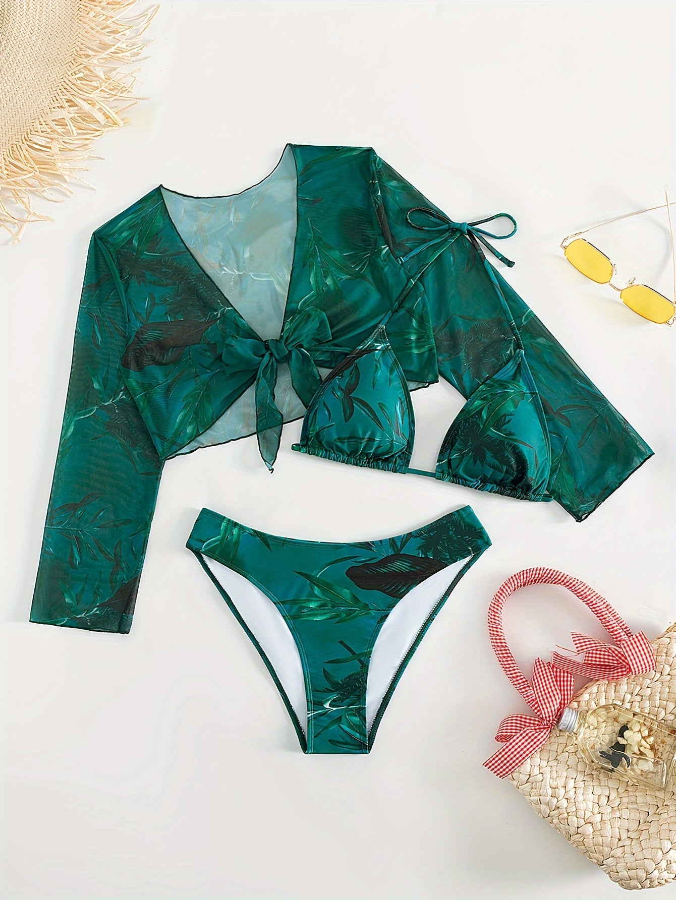  Leaf Print Bikini Set 3 Piece Set