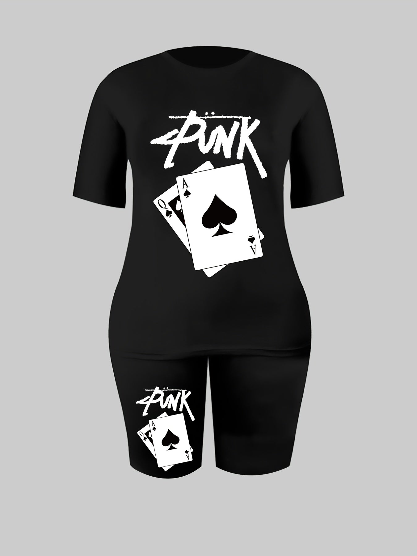 Poker Print Tee & Biker Shorts Set