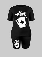 Poker Print Tee & Biker Shorts Set