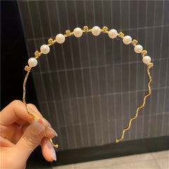 Faux Pearl Wavy Alloy Headband Rhinestone Hair Accessories