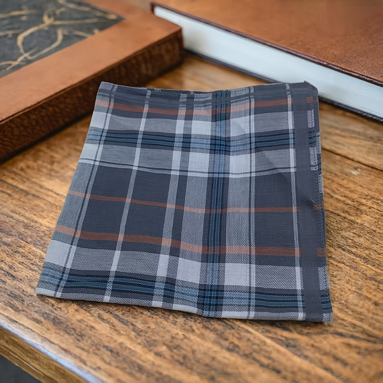 Navy & Plaid Cotton Handkerchief Unisex Soft Absorbent Pocket Square